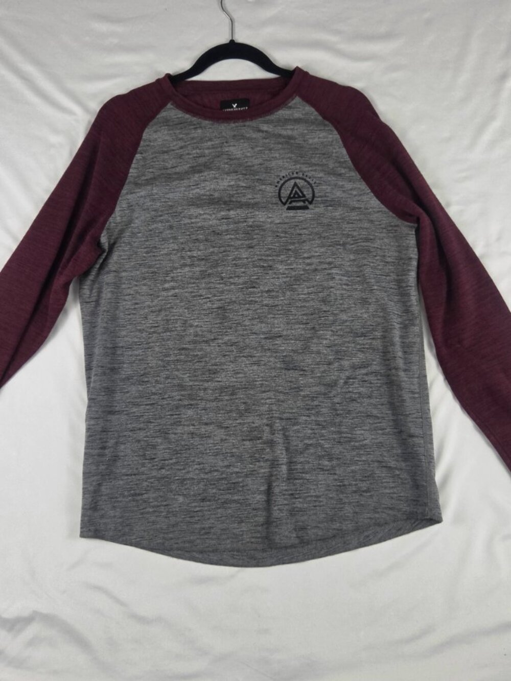 American Eagle Outfitters Mens Raglan Thermal Long Sleeve Shirt L Gray Maroon